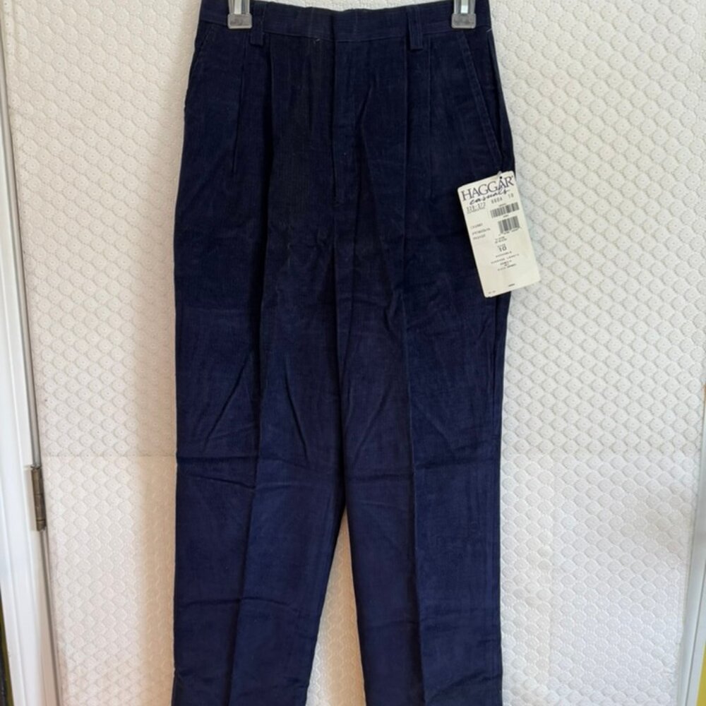 NWT Vintage Haggar Classics Women's Navy Blue High Waist Corduroy Pants Sz 10
